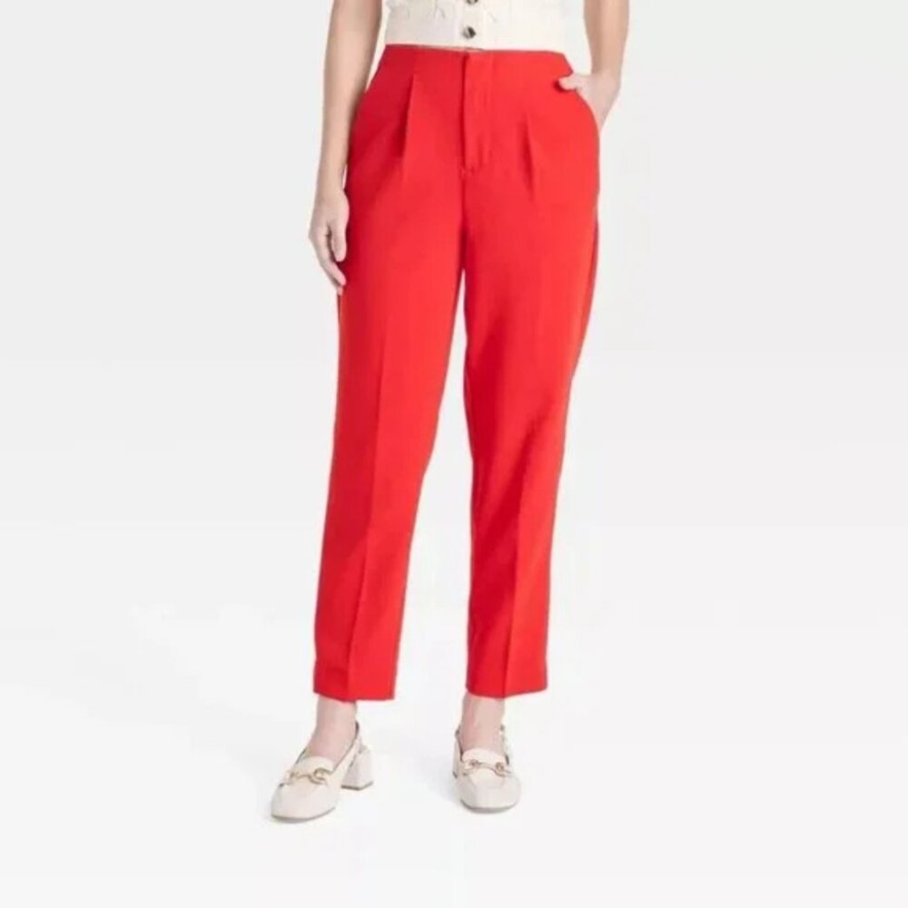 NWT A New Day Women's Size 2 Red Tapered High Rise Ankle Length Tailored Trouser